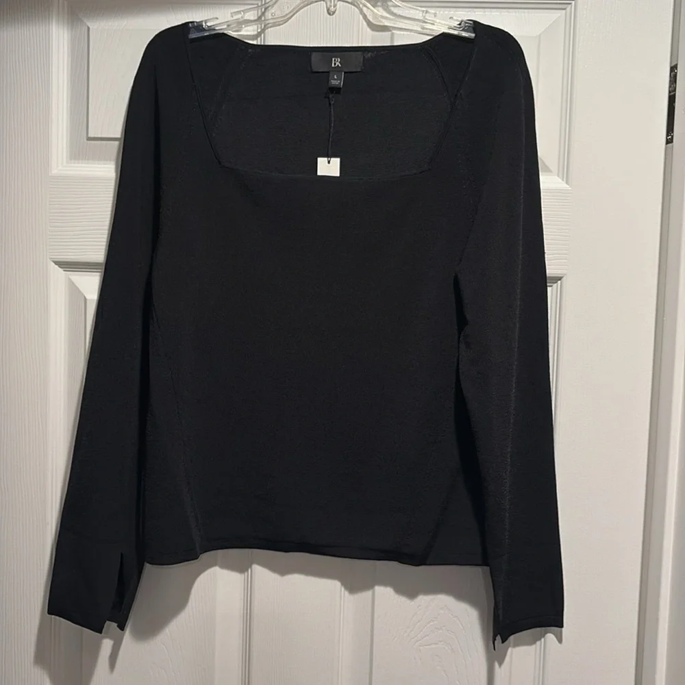 NWT Banana Republic Carolina Square Neck Black Sweater Size Large.